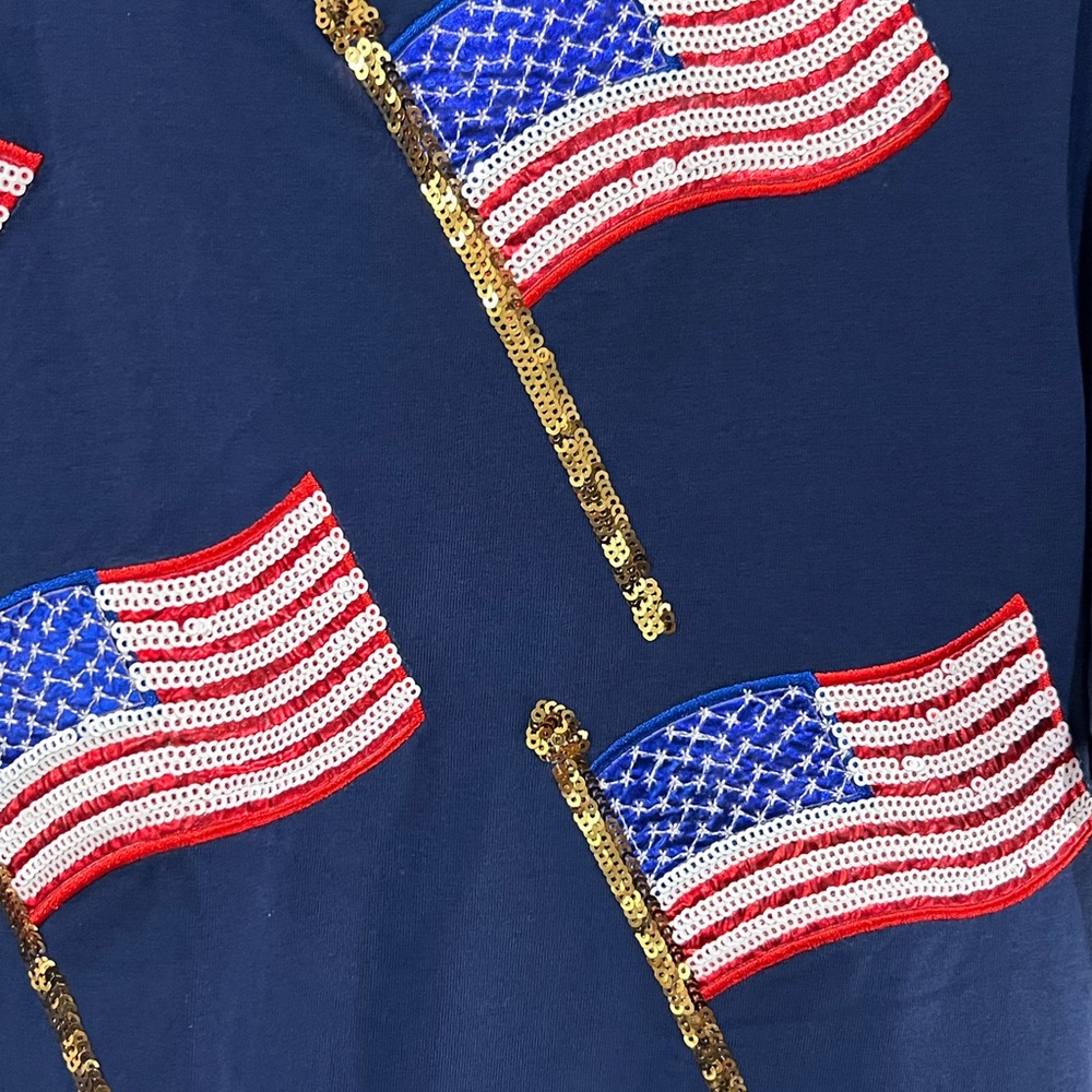 QUEEN OF SPARKLES Navy blue American Flag Short Sleeve dress - Picture 3 of 4